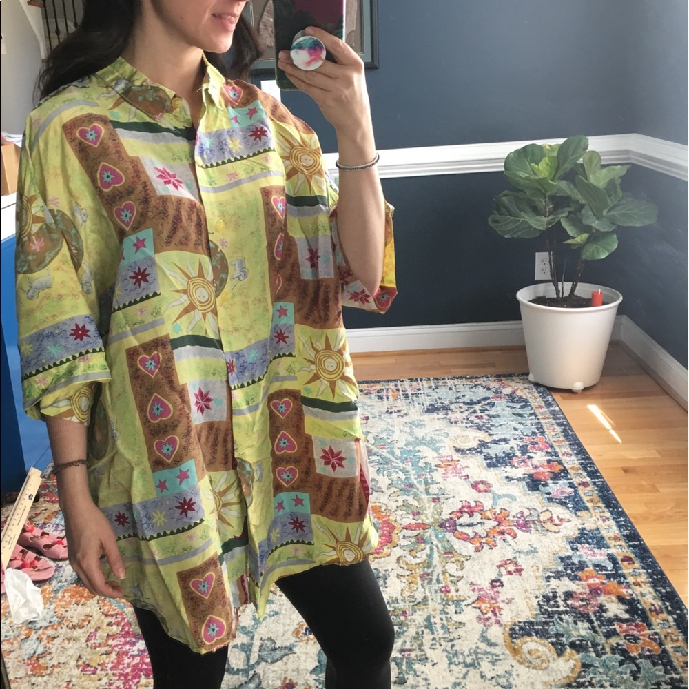 Vintage 100% silk 90s retro elephant print blouse